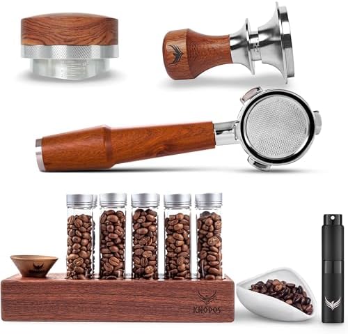 Breville Compatible Espresso Accessories Kit 54mm Adjustable Distributor, Spring Loaded Tamper, Open Portafilter, Coffee Bean Cellar, and RDT Dosing Cup Set by KNODOS