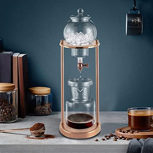 Iced Coffee Cold Brew Drip Tower Coffee Maker, Wooden Ice Coffee Machine, Stainless Steel and Borosilicate Glass, Long Neck Sharing Pot, with Measuring Spoon (Gold) - Image 7