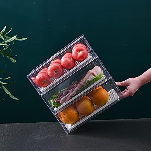 Diskary Fridge Organizer, Stackable Refrigerator Organizer Bins, Reusable Food Storage Containers, Fridge Drawer Organizer in Home Kitchen, Barbecue Shop, Restaurant, BPA-Free (2 Drawers, Medium) by Diskary