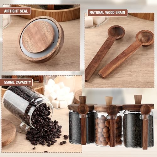 Remerry Set of 4 Glass Jar with Wooden Lid and Spoon, 20 oz Coffee Bean Tea Sugar Jar Set, Clear Airtight Spice Canisters Glass Food Storage Kitchen Containers for Coffee Bean Tea Sugar - Image 3
