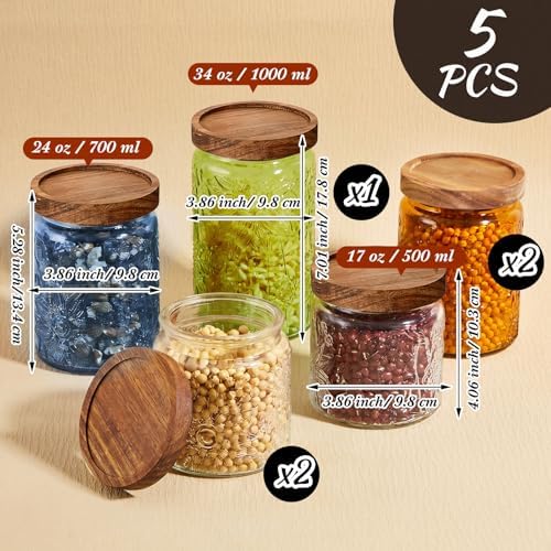 Gerrii Multicolor Sunflower Round 5 Pcs Vintage Glass Food Storage Containers 17/24/34 oz Glass Jar with Lid Airtight Candy Food Canisters for Kitchen Counter Pantry Coffee Beans - Image 2