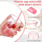 Ziliny 50 Sets 14 oz Pink Plastic Cups with Heart Shaped Straws and Lids - Image 5