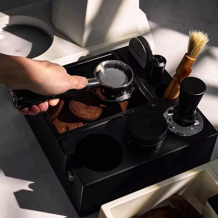 Espresso Knock Box,Plastic Black Coffee knock box,Espresso Tamping Mat,Espresso Accessories Tool for Baristas，Storage 51-58MM Espresso Tamper (Black) - Image 5