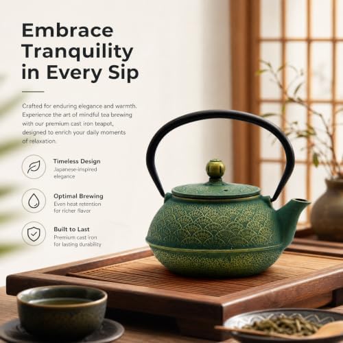 30.4oz Small Cast Iron Tea Kettle Teapot for Stovetop,Green Tea Pot - Image 3
