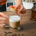 Double Wall Glass Coffee Mug 12 oz, Glass Coffee Mug with Handle 【4 Sets】 - DWTS Coffee Mug with Lid and Spoon for Americano, Cappuccino, Latte, Espresso - Image 2