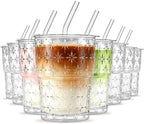 INSETLAN Iced Coffee Cups with Lids and Straws, 13 oz Glass Tumbler by INSETLAN