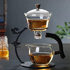 RORA Glass Teapot Set Semi Automatic Drip Rotating with Infuser Lazy Kungfu Tea pot Set (Black) - Image 2