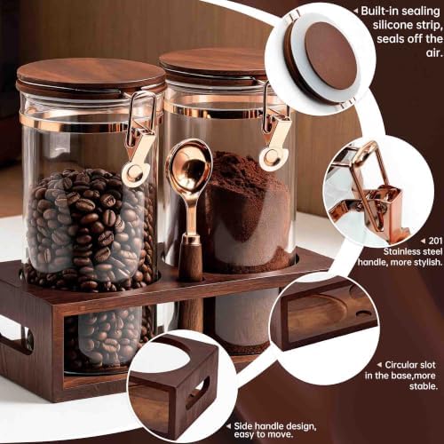 2 x 60Oz Coffee Container, Glass Coffee Bean Storage with Scoop & Wood Rack - Image 4