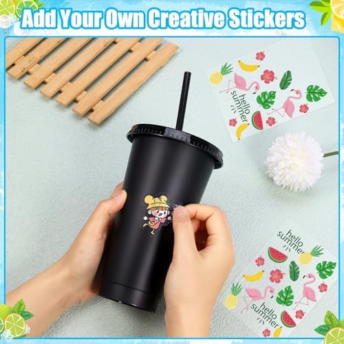24 Pack Plastic Tumblers with Lids and Straw, Reusable Cups with Lids and Straws Colorful Cups for Cold Drink Iced Coffee, Plastic Tumbler Bulk for Party Birthday Gifts (24 oz, Stylish Colors-Black) - Image 4