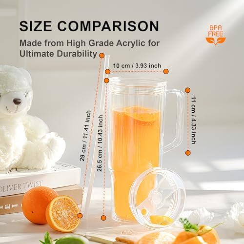 AGH 4 Pack 40 oz Double Wall Vacuum Resuable Plastic Tumbler with Handle and Straw Lid, Watter Bottle Travel Mug Cup,Classic Acrylic Tumblers - Image 3