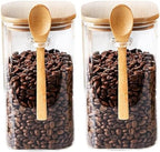 Big Glass Jars,50 Oz Coffee Canister,Food Storage Containers with Spoon Airtight Bamboo Lids for Pasta,Cookies, Nuts, Coffee Beans, Cereal,Glass Canisters for Kitchen, Pantry Organization, BPA Free by Povinmos