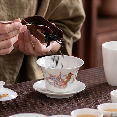 ICHAG Chinese Tea Set, Gongfu Tea Sets for Adults, China Gaiwan Teaset, 14-Piece Yangzhi Jade (茶具) Porcelain Set with Tea Pet, Portable Travel Teaset for Home, Outdoor, Office Gifts (White) - Image 4