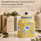 Ceramic Tea Canister with Airtight Lid, 10" H Kitchen Decor Jar for Loose Leaf Tea & Coffee Bean Storage, Hand-painted Chinoiserie Ginger Jars for Home Decor, 121 fl oz - Yellow Peony - Image 5