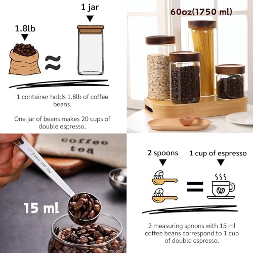 JanYoo Large Glass Jars with Airtight Lid and Scoop, Set of 2 Storage Containers 56 fl oz(1750 ml) Kitchen Food Jars Canister for Pasta,Flour,Sugar,Oat Spaghetti,Coffee Beans,Cereal,Cookie,Tea - Image 2