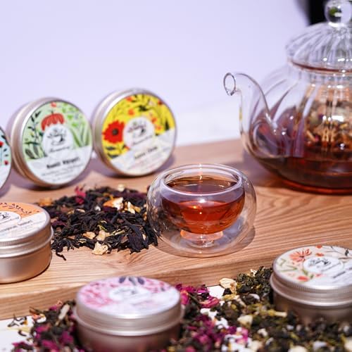 Harmoleaf Tea Gift Set for Women, 6 Loose Leaf Tea Blends with Blue Lily Insulated Ceramic Cup, Stainless Steel Infuser, Lid and Gold Spoon, Birthday, Mother's Day, Anniversary, Retirement Gift for Her - Image 3
