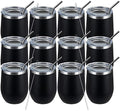 MEWAY 12oz/12 Pack Wine Tumbler Glasses with Lid -Double Wall Vacuum Stainless Steel Travel Tumbler Mug,Stemless Insulated Wine Cup for,Coffee,Cocktails,Gifts (Black,Set of 12) by MEWAY