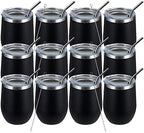 MEWAY 12oz/12 Pack Wine Tumbler Glasses with Lid -Double Wall Vacuum Stainless Steel Travel Tumbler Mug,Stemless Insulated Wine Cup for,Coffee,Cocktails,Gifts (Black,Set of 12) by MEWAY