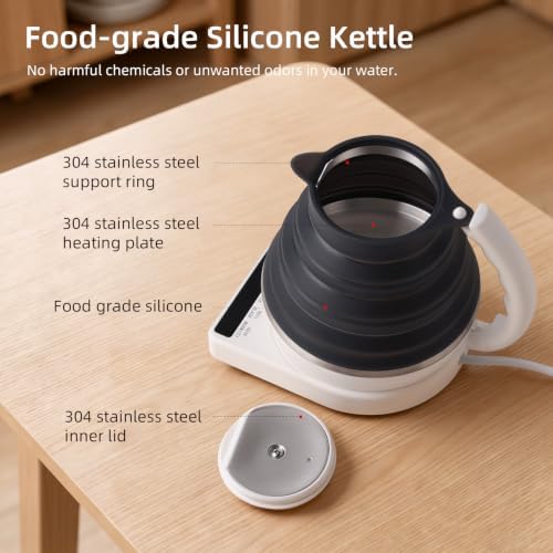 Food Grade Silicone Electric Travel Kettle with Temperature Control, 0. 55L (Black) - Image 7