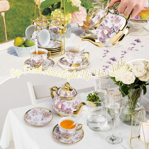 20 PCS Porcelain Tea Set, 700ml/23oz Ceramic Purple Pot Set - Image 6