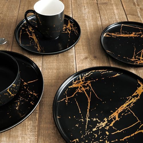 Stone Lain Gold Splash Dinnerware Set - Black & Gold, Set of 16 - Image 4