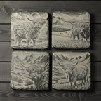 Slate Coasters Set of 4, Highland Cow Laser-Engraved Stone Coasters, 4x4 Inch Natural Black Slate Drink Coasters, Farmhouse Rustic Decor - Image 2