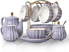 Sweejar Porcelain Tea Sets British Royal Series, 8 OZ Cups& Saucer Service for 6 and 3 Tier Ceramic Cake Stand Cupcake Stand and Foldable Tea Cups Display Stand Espresso Cups Holder - Image 2