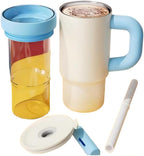 DEDEYA17oz Glass Lined Tumbler with Straw for Hot & Cold Drinks(White) - Image 3