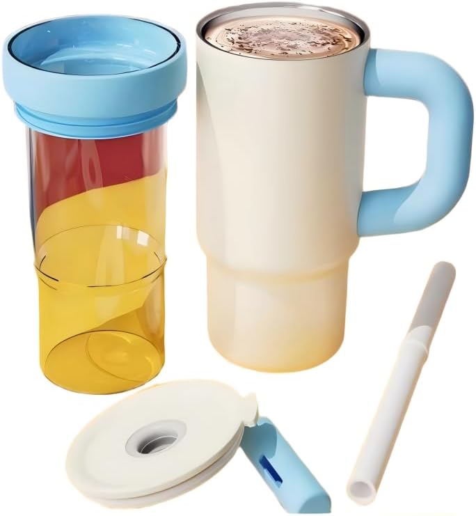 DEDEYA17oz Glass Lined Tumbler with Straw for Hot & Cold Drinks(White) - Image 3