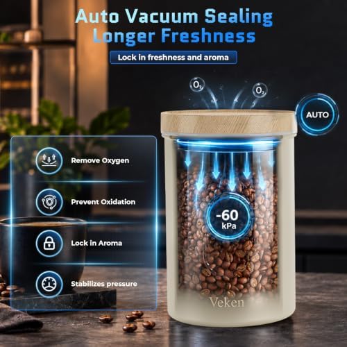 Veken Electric Vacuum Coffee Canister with Window, Auto-Seal Container,19OZ - Image 2