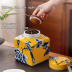 Coffee Bean Storage Canister with Airtight Lid, Decorative Ceramic Tea Jar with Vintage Floral Pattern, Sugar Container & Spice Jar for Kitchen Countertop or Cabinet - Yellow Bird & 30oz - Image 2
