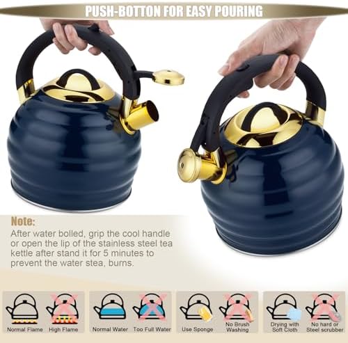 Tea Kettle for Stove Top Whistling Teapot, 3.2Q Tea Pot Stainless Steel Teakettle with Heat Proof Ergonomic Handle - Image 4