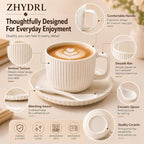 White Ceramic Coffee Cups Set of 4 with Saucers and Spoons - Image 4