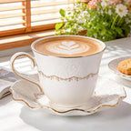 Tea Cups and Saucers Set of 2, 6.4oz Stackable Porcelain Coffee Cup, YFH11 - Image 5