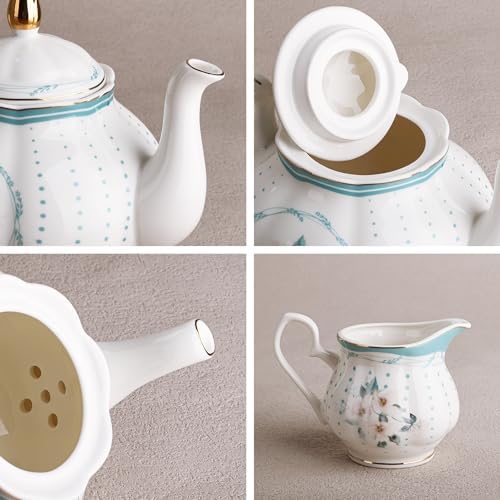 fanquare 21 Pieces Vintage White Camellia Porcelain Tea Set for Adults - Image 4
