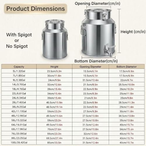 1-26 Gallon Stainless Steel Milk Bucket Beverage Dispenser with Faucet - Image 7