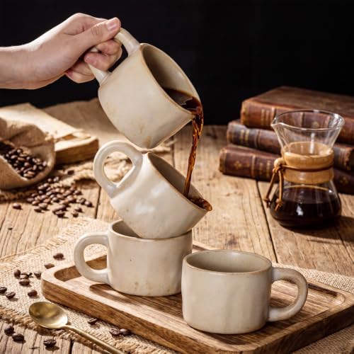 Rtteri Set of 4 Vintage Pottery Coffee Mugs, 8.5 oz Handmade Stoneware Cups - Image 5