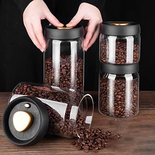 Glass Airtight Food Storage,Storage Jar,Coffee Container Coffee Bean Storage Tank Kitchen Glass Bottle Storage Tank Grain Storage Bottle Vacuum Sealed Tank Multi-purpose (Color : Black, Size : 900ml)( - Image 3