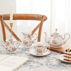 Agyiuns tea cups and saucers ceramic coffee mug 6oz set of 4 for Latte, Cafe Mocha, white with flowers - Image 5