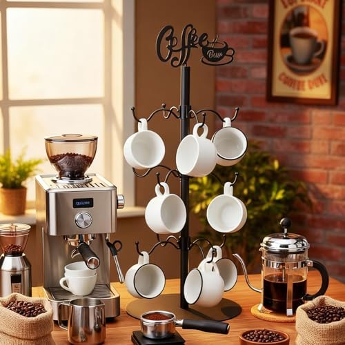 LemonRoad Coffee Bar Mug Holder Tree, Sturdy Metal Cup Holder for Countertop Coffee Mug Hanger with 12 Hooks for Counter, Cabinet Christmas Home Bar Accessories Storage and Organizer, Black - Image 6