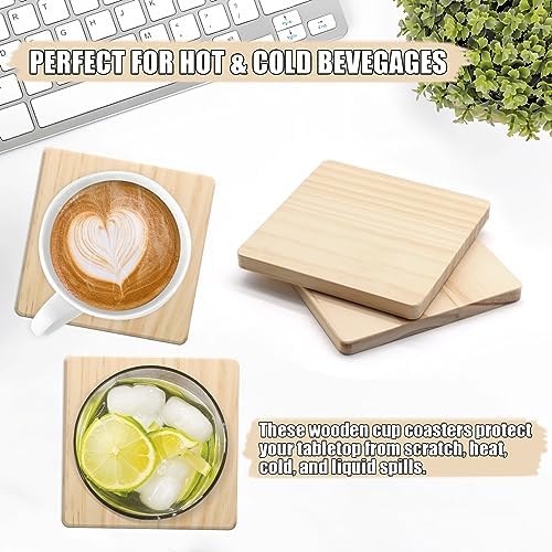60 Pack 4 Inch Unfinished Square Wood Coasters with Non Slip Pad - Image 6