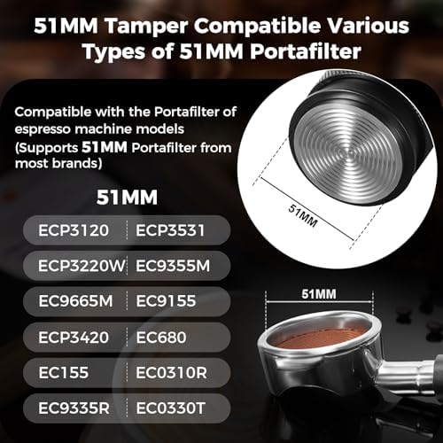 IKAPE 51mm Espresso Tamper, Premium Barista Coffee Calibrated Tamper with Spring Loaded, 100% Stainless Steel Tamper Compatible with All 51MM Bottomless Portafilter (Black) - Image 2