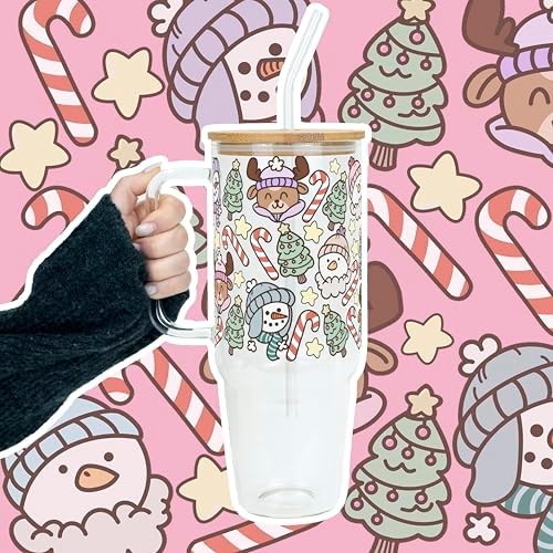 Sip-Sip Hooray! Christmas Cuties 40oz Glass Tumbler with Lid and Straw - Image 7