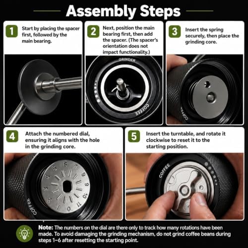 Manual Coffee Grinder - Stainless Steel Burrs, Adjustable Grind Settings, Portable Hand Crank for Espresso, Drip, French Press - Compact, Durable, Ideal for Home & Travel (Black) - Image 5