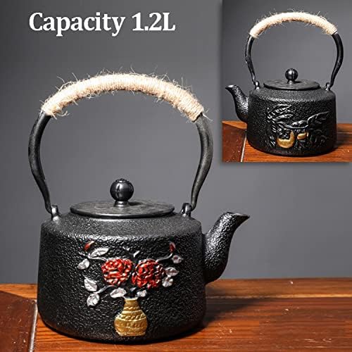 Tea Kettle,Cast Iron Teapot in Japanese Style,Tetsubin Tea Kettle with Stainless Steel Infuser,Die Casting Pattern Stove Safe Kettles,Traditional Iron Teapots,1.2L(Color:O) (Size : P) - Image 2