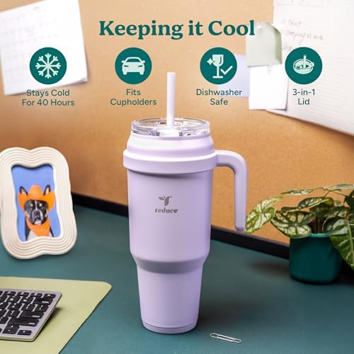Reduce 50 oz Stainless Steel Tumbler with Handle-Dual-Wall Vacuum Insulated Travel Mug, Sweat-Proof Lid & Reusable Straw - Keeps Drinks Cold for 24 Hrs, Fits Cupholders, Dishwasher Safe-Elemental Blue - Image 3