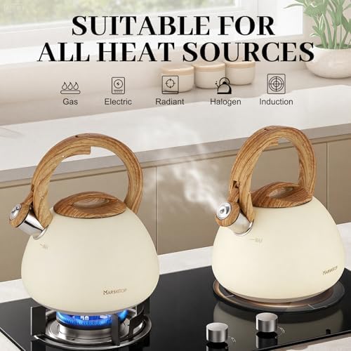 MARSKITOP Tea Kettle Stovetop, Loud Whistling Teapot, 2.6 Quart Cream White - Image 6