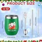 Nuogo 16 Set Colorful Christmas Tumblers with Lids and Straws and Spoons 12 oz Funny Stainless Steel Wine Tumbler Xmas Mugs Bulk Gifts for Coworker Teacher Women Men Holiday Party Decoration - Image 2