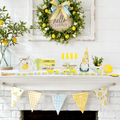 Summer Decorations for Home Indoor 8pcs Lemon Tiered Tray Decor Set - Image 6