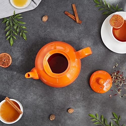 RSVP Large Stoneware Chai Teapot -Microwave & Dishwasher Safe - 42 oz - Orange - Image 3