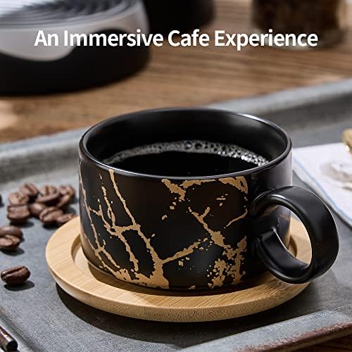 LUKA Porcelain Espresso Cup with Metal Stand, 6 Ounce Stackable Ceramic Demitasse Espresso Mugs Cappuccino Cups Set for Latte,Coffee,Cafe Mocha,Tea(Set of 4) - Image 3